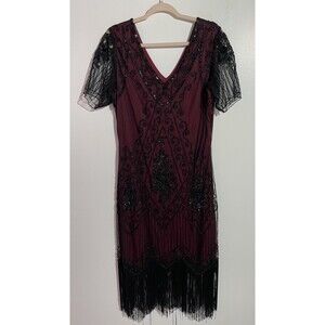 Babeyond Flapper Dress XXL 1920s Beaded Fringe Gatsby Style Party Mesh Sheer